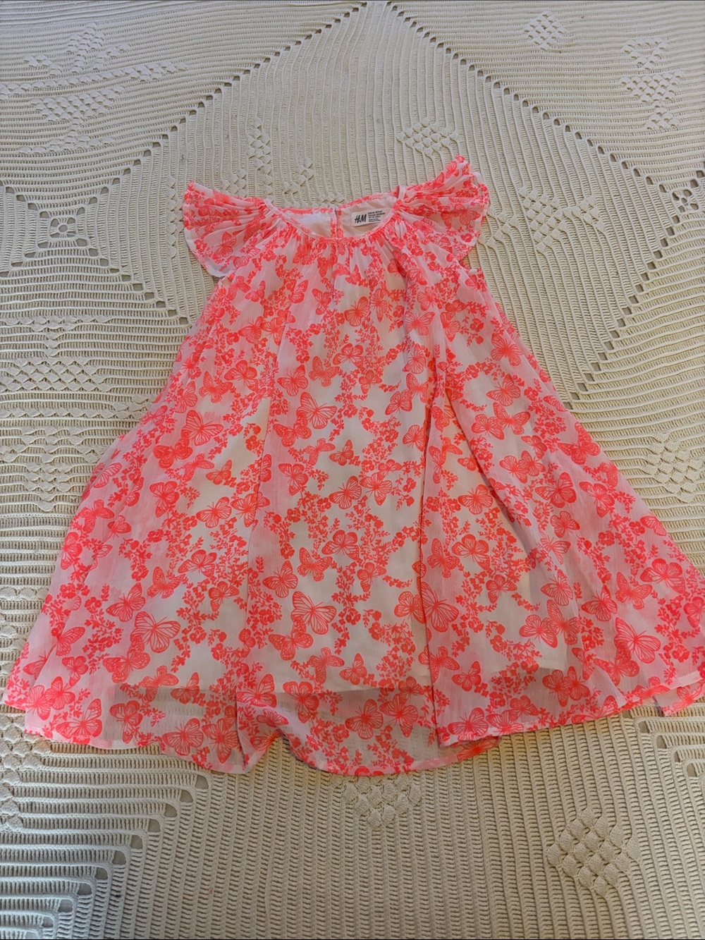 H&M White Dress with Neon Pink Butterfly Print